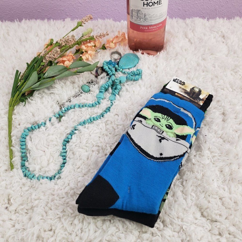 Mandalorian Starwars Boy/Girl Blue Socks Size 6-12